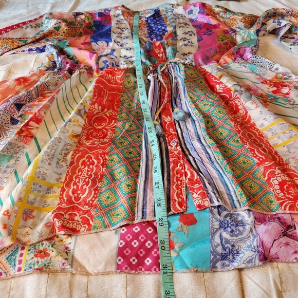 Johnny Was Anora Silk tunic top Colorful Drawstring Adjustable Oversize Summer - Picture 11 of 13